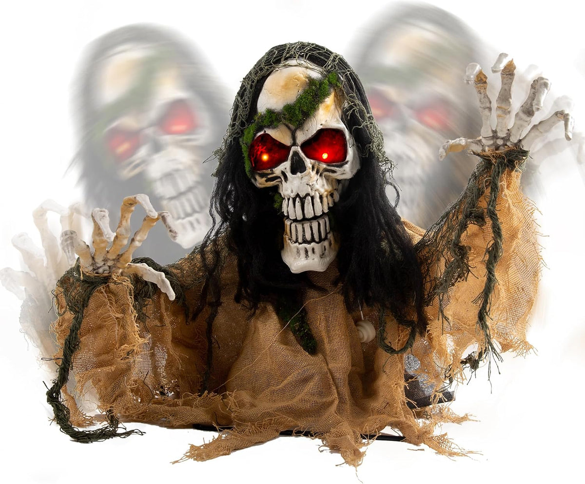 JOYIN Halloween Decoration Outdoor Animated Zombie Groundbreaker, Light-up Sk...