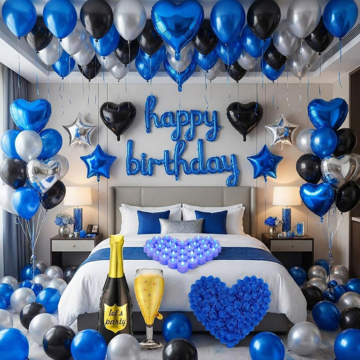 Realspring 175 Pcs Blue Happy Birthday Balloon Decorations for Men Women