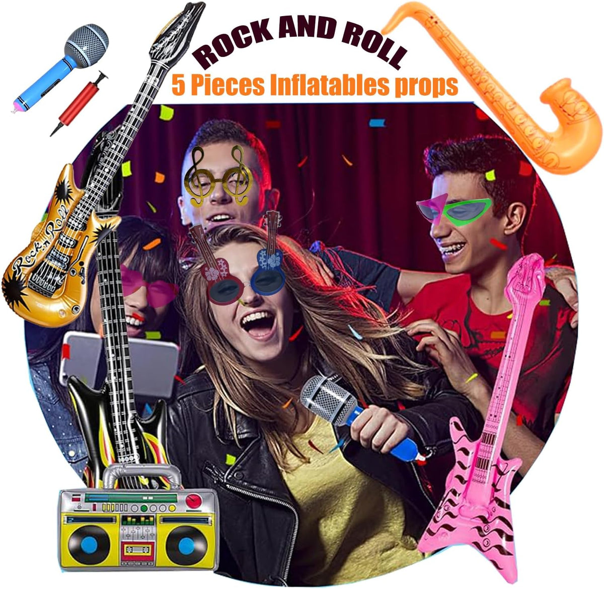 50 Pcs Rock Party Photo Booth Props Set for Adults, Funny Rock Star Party Sun...