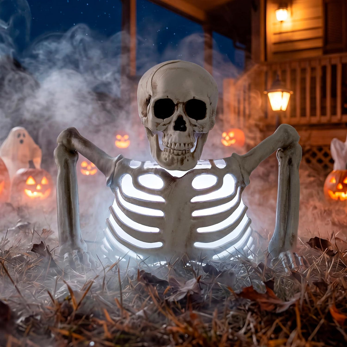 JOYIN Skeleton Halloween Decorations Indoor, Lighted Skeleton Tabletop Hallow...
