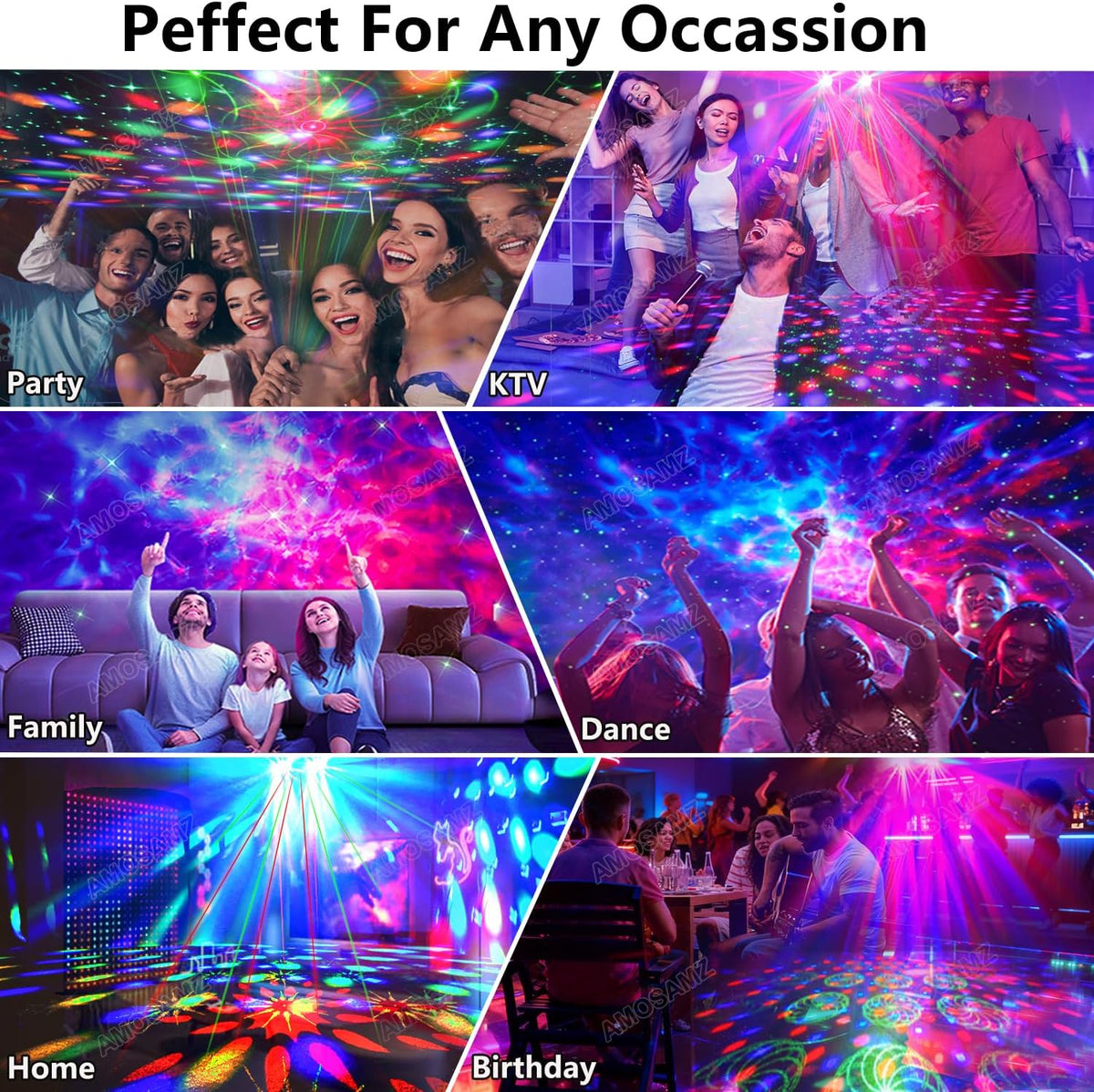 Disco Ball Party Lights,Pro 6 in 1 Disco Lights Sound Activated Dj Strobe wit...