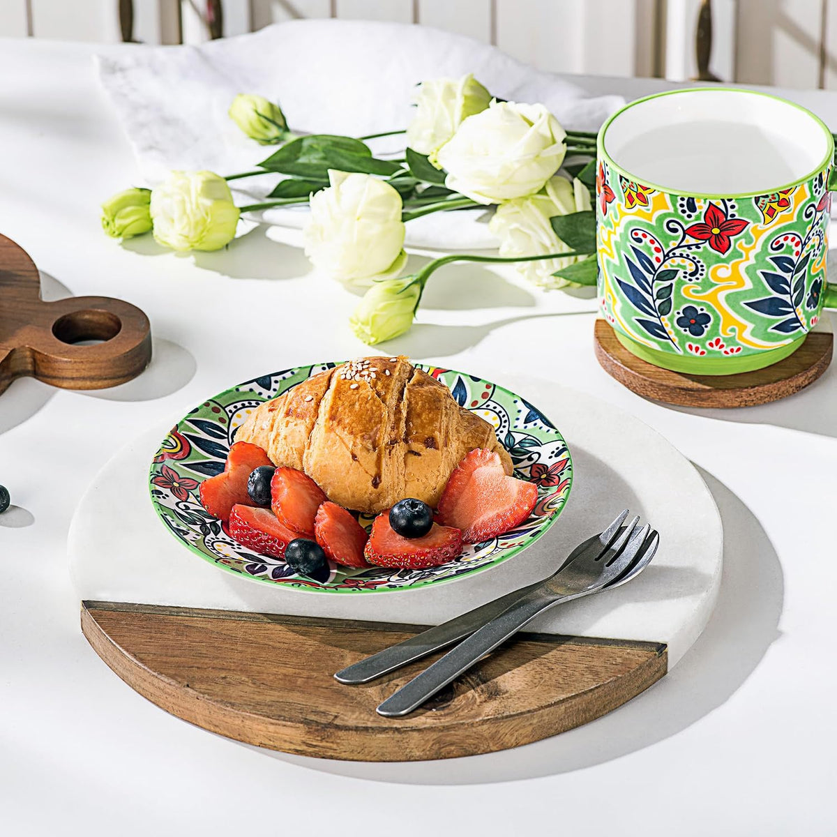 Boho Ceramic Dessert Plates Set of 6, 6 Inch Appetizer & Side Plates