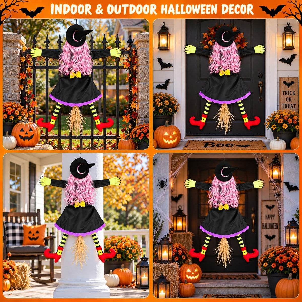 53" Crashing Witch Halloween Decorations Outdoor, Funny Witch Yard Decor...