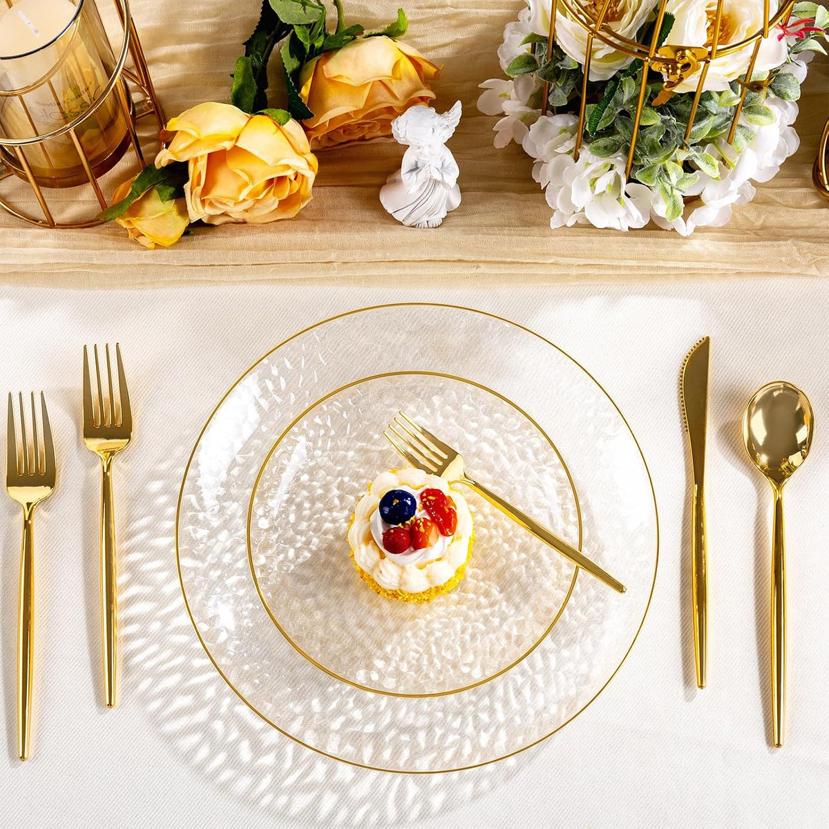 DaYammi 240Pcs Gold Plastic Plates Including 120Pcs Dessert Plates and 120Pcs...