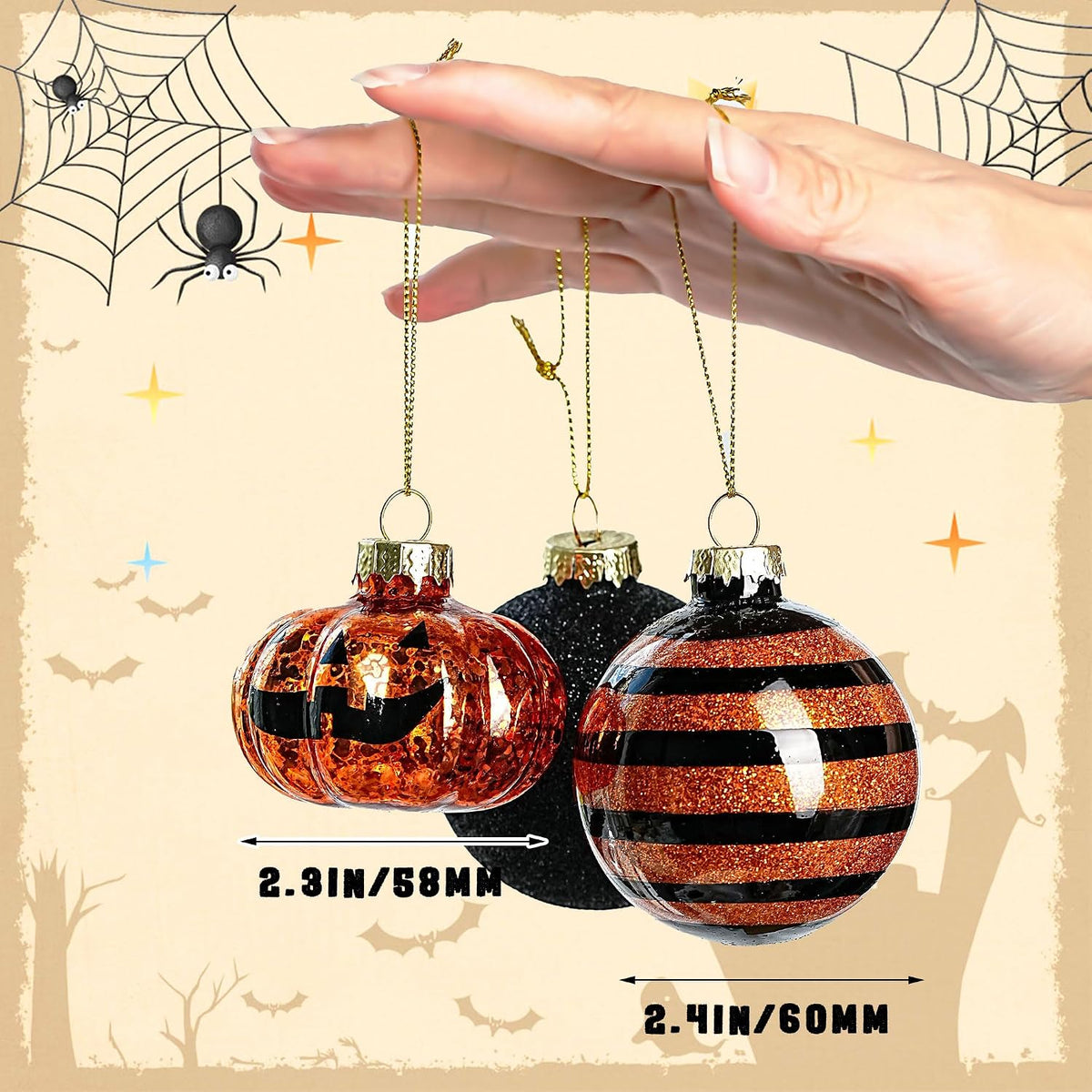 12 Pack Halloween Tree Ornaments, Small Glass Halloween Ornament for Indoor