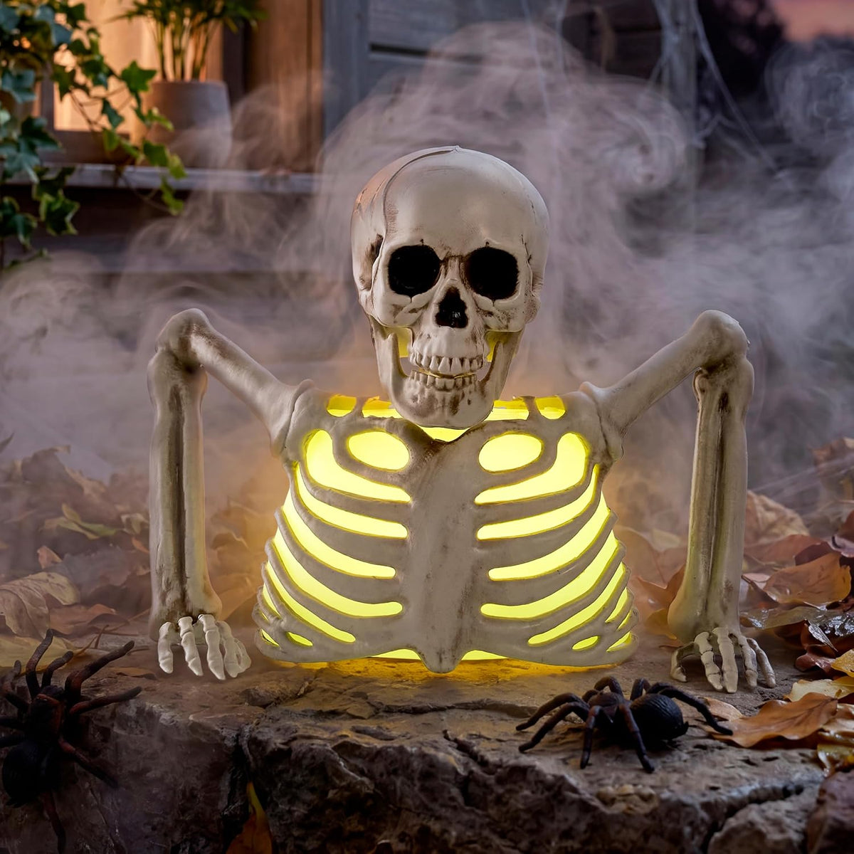 JOYIN Skeleton Halloween Decorations Indoor, Lighted Skeleton Tabletop Hallow...