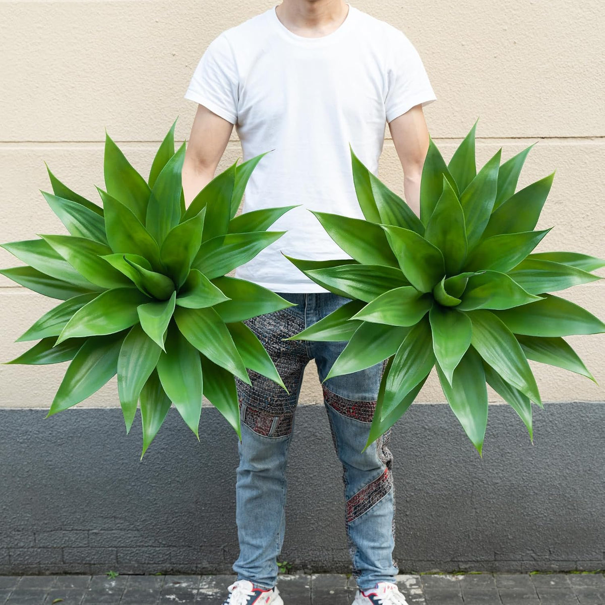 Ttranewsoo 28 Inch Artificial Agave Plants Outdoor Set of 2, Large Faux Succu...