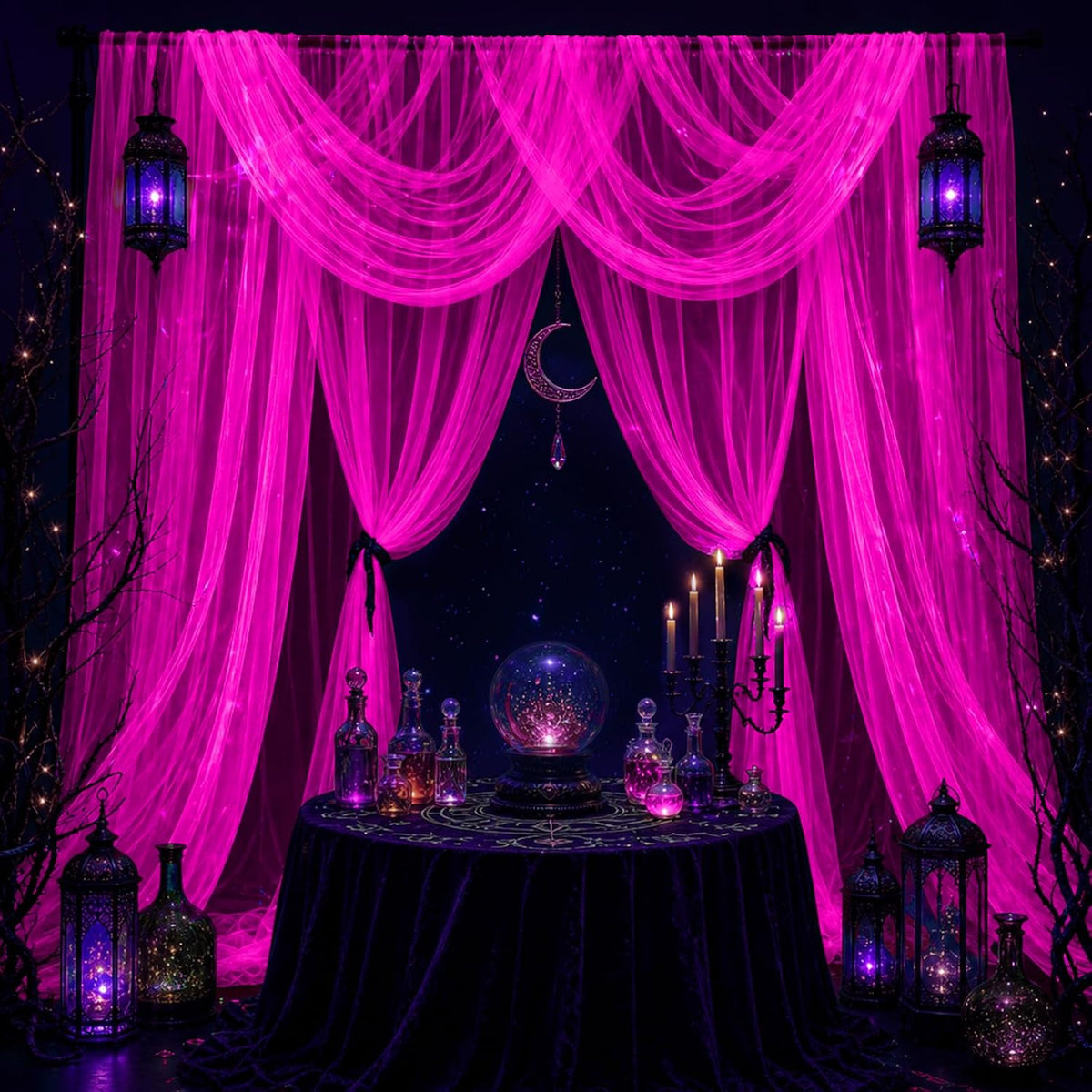 Mega-L Halloween Decorations, 3 Pack Halloween Tulle Backdrop Curtains