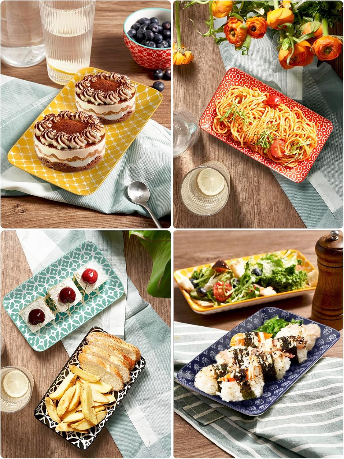 DOWAN 8" Ceramic Salad Plates Set of 6, Colorful Design for Salads, Appe...