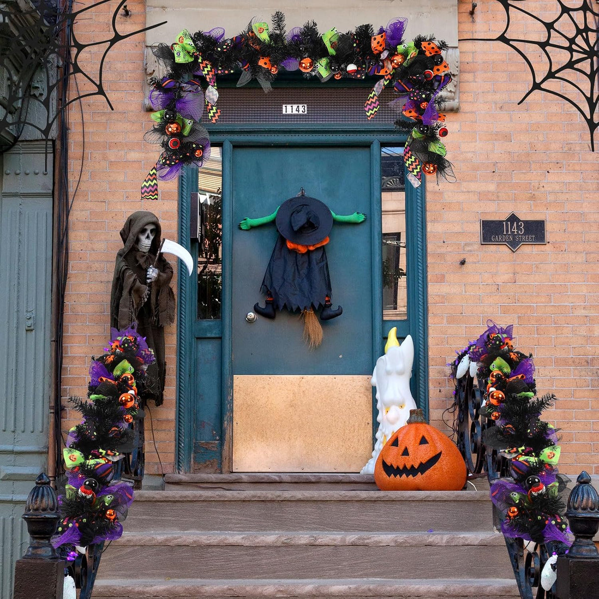 WinnerWhy Halloween Garland for Mantle with Mixed Ball Mesh Ribbon 6ft