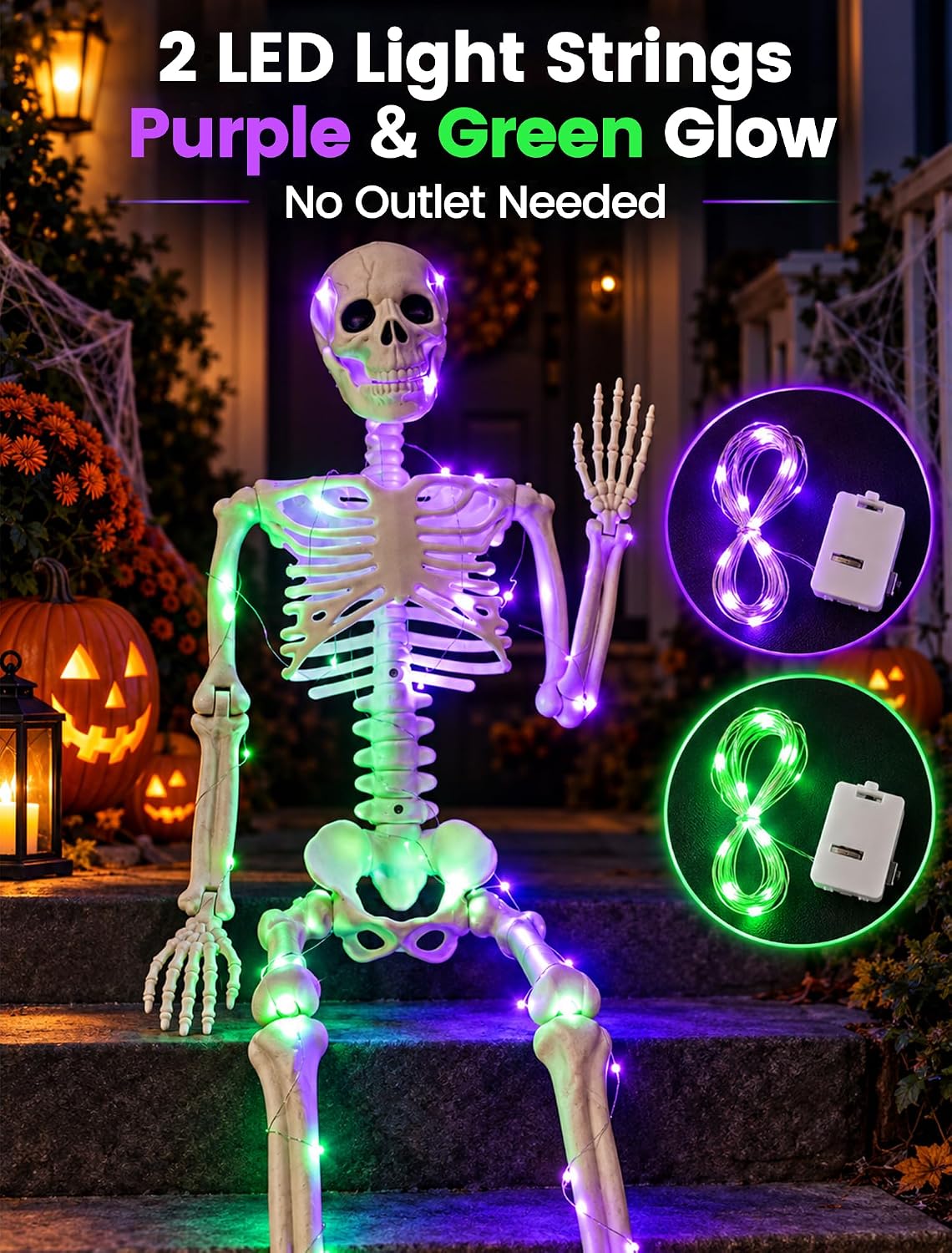 3 FT Light up Skeleton Halloween Decor: 36inch Posable Skeleton for Outdoor