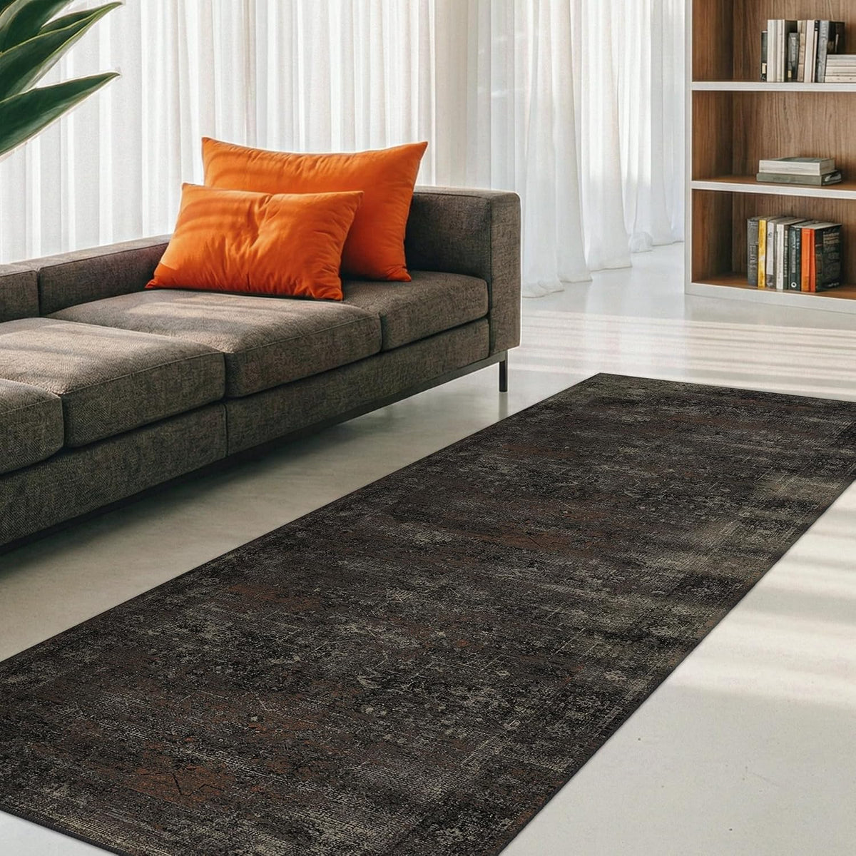 Black 2'6" x 8' Washable Hallway Runner Rug, Non Slip Long Kitch...
