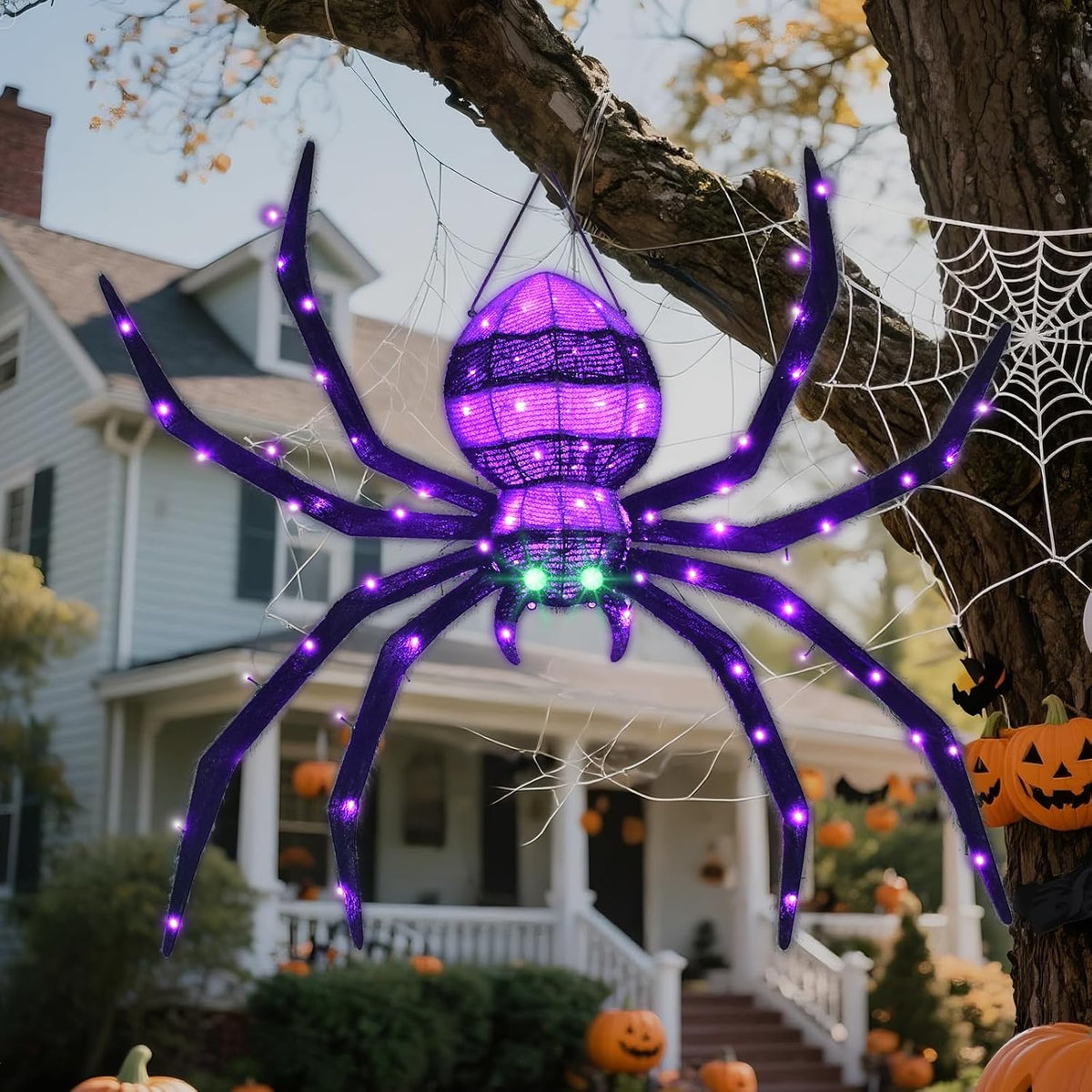 HOYECHI Halloween Decorations Outdoor Hanging Spider - 4.2FT Giant Climb The ...