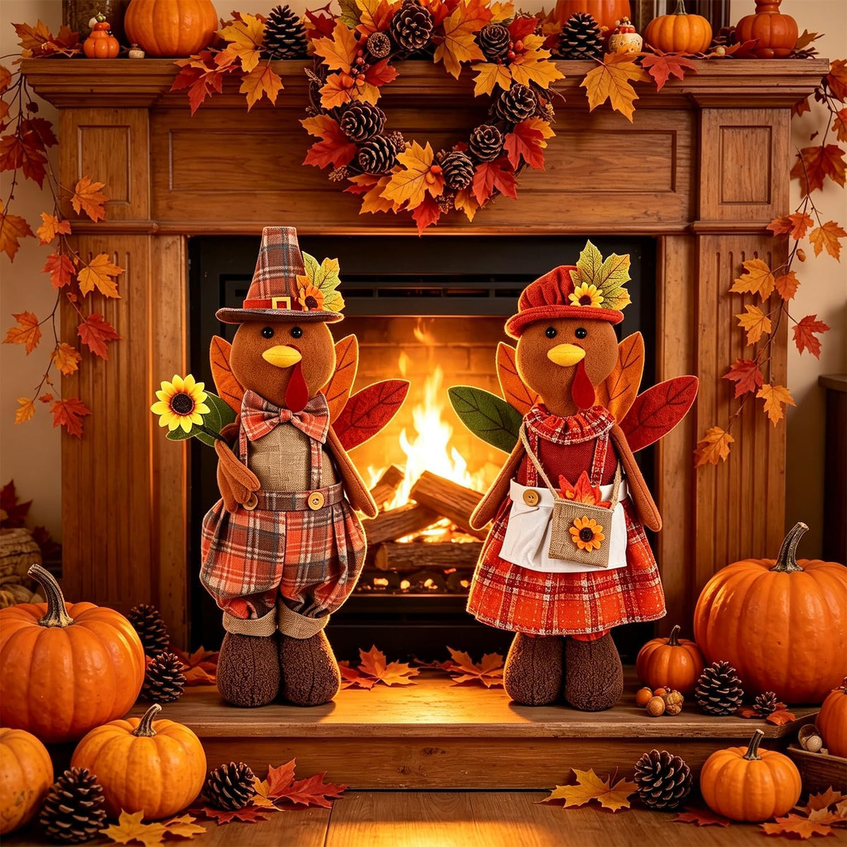 2 Pack Standing Thanksgiving Turkey Couple with Stretchable Legs 23" to ...