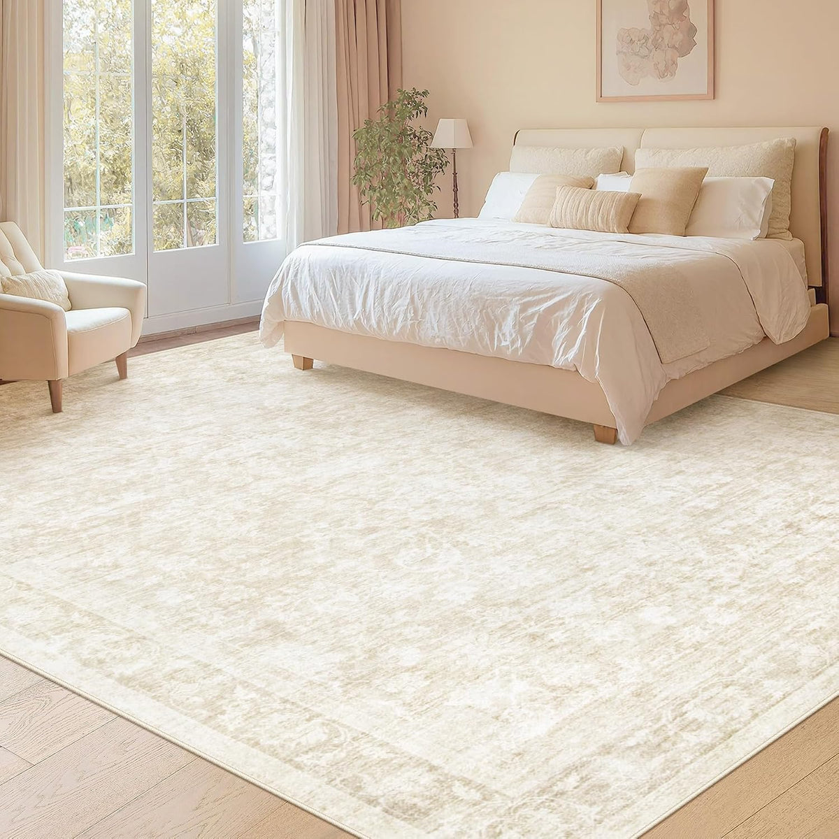 8x10 Area Rugs for Living Room: Washable Large Vintage Floral Rug Low Pile No...