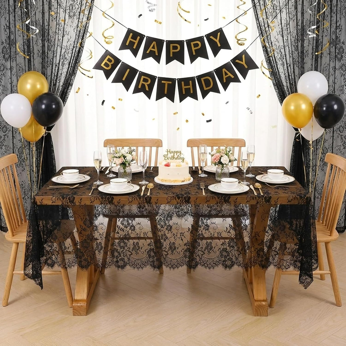 5 Pieces Black Lace Tablecloth 60x120 Inches Rectangle Boho Wedding Decor