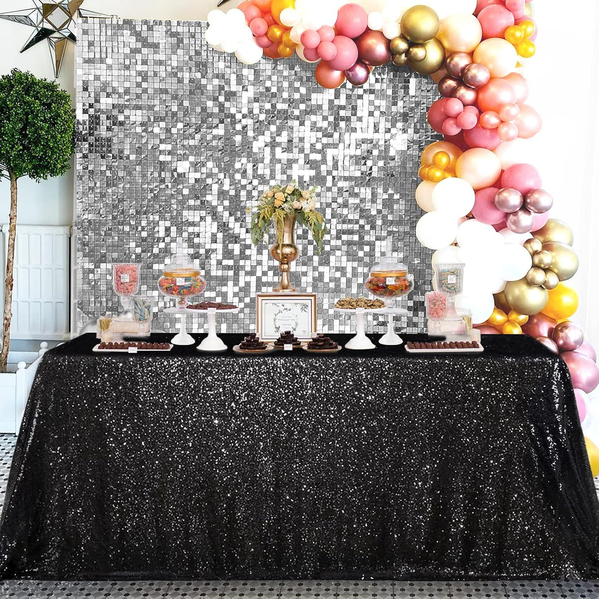 MoKoHouse Black Sequin Tablecloth Rectanglar 90" x 156" Glitter Tab...