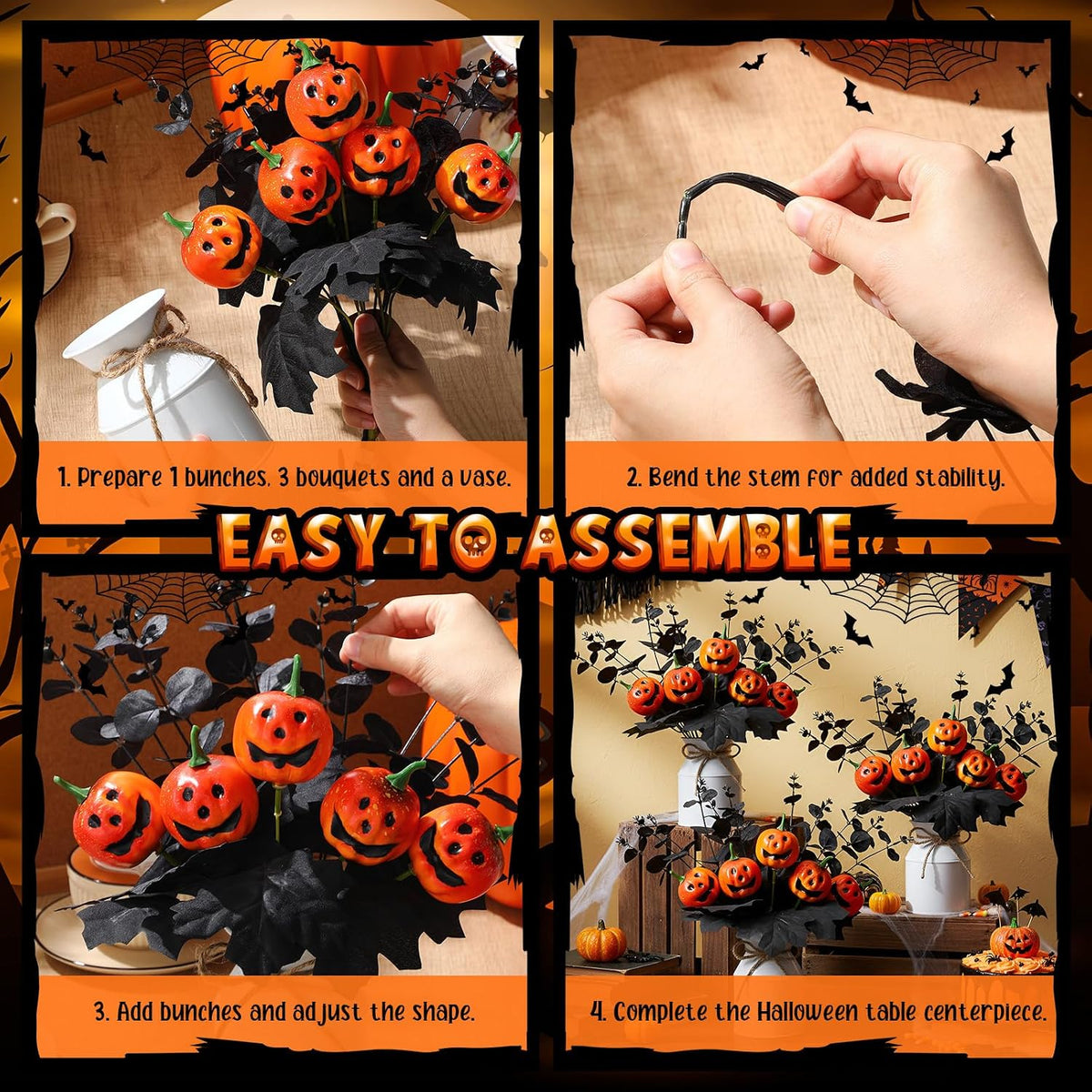 Thiccywoov 4 Sets Halloween Table Centerpiece Decorations Artificial Black Pu...