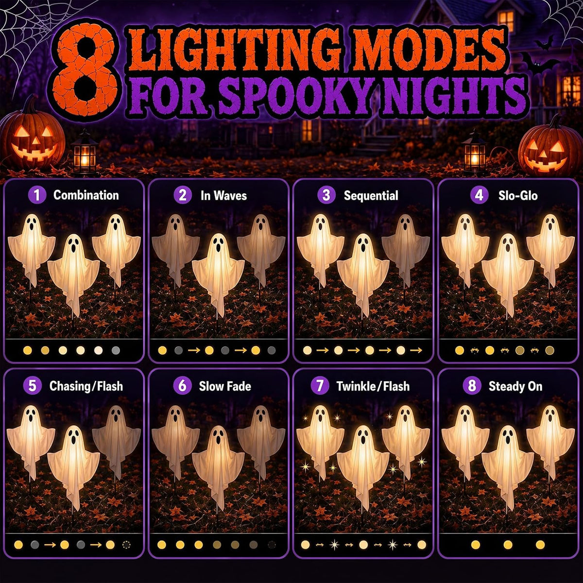 Solar Halloween Decorations Outdoor Lights, Solar Halloween Lights 3 Pack, Gl...
