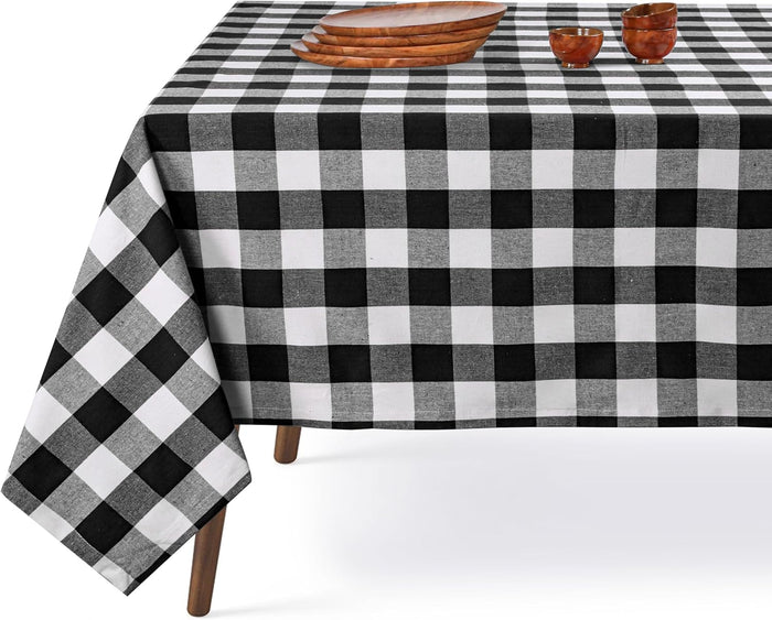 Native Fab Buffalo Check Tablecloth, 100% Cotton, 60x102 Inches, Classic Farmhouse Dining Table Cover, Perfect for Weddings, Halloween, Holiday Gatherings, Indoor Outdoor Décor, Black and White