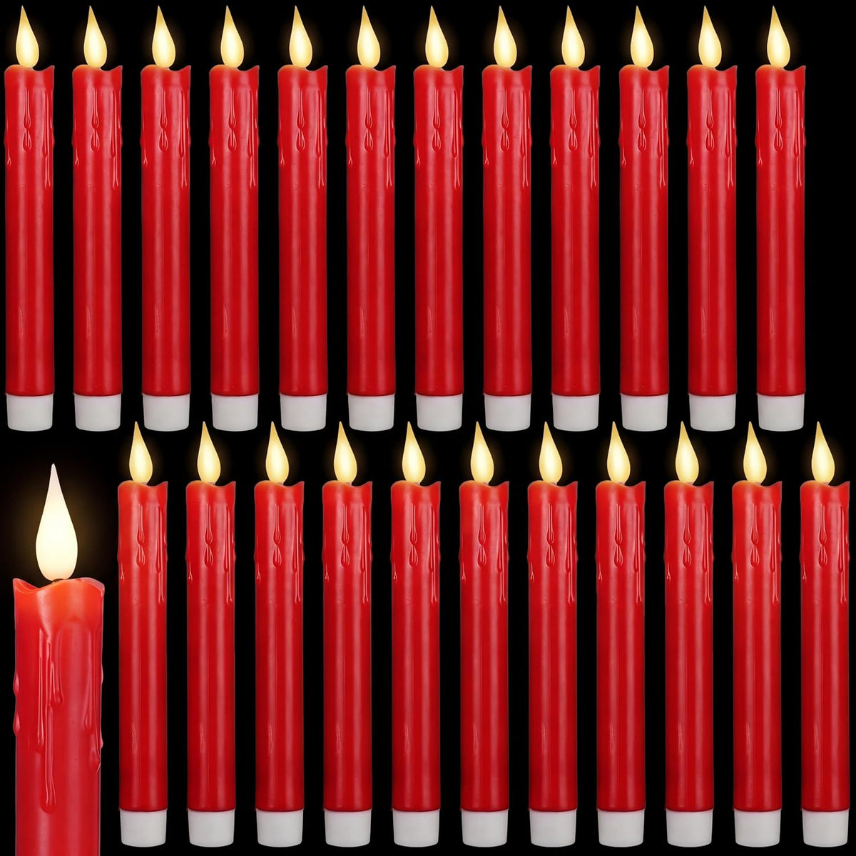 Baquler 24 Pcs 7.5" Red Flameless Taper Candle LED Stick Battery Operated