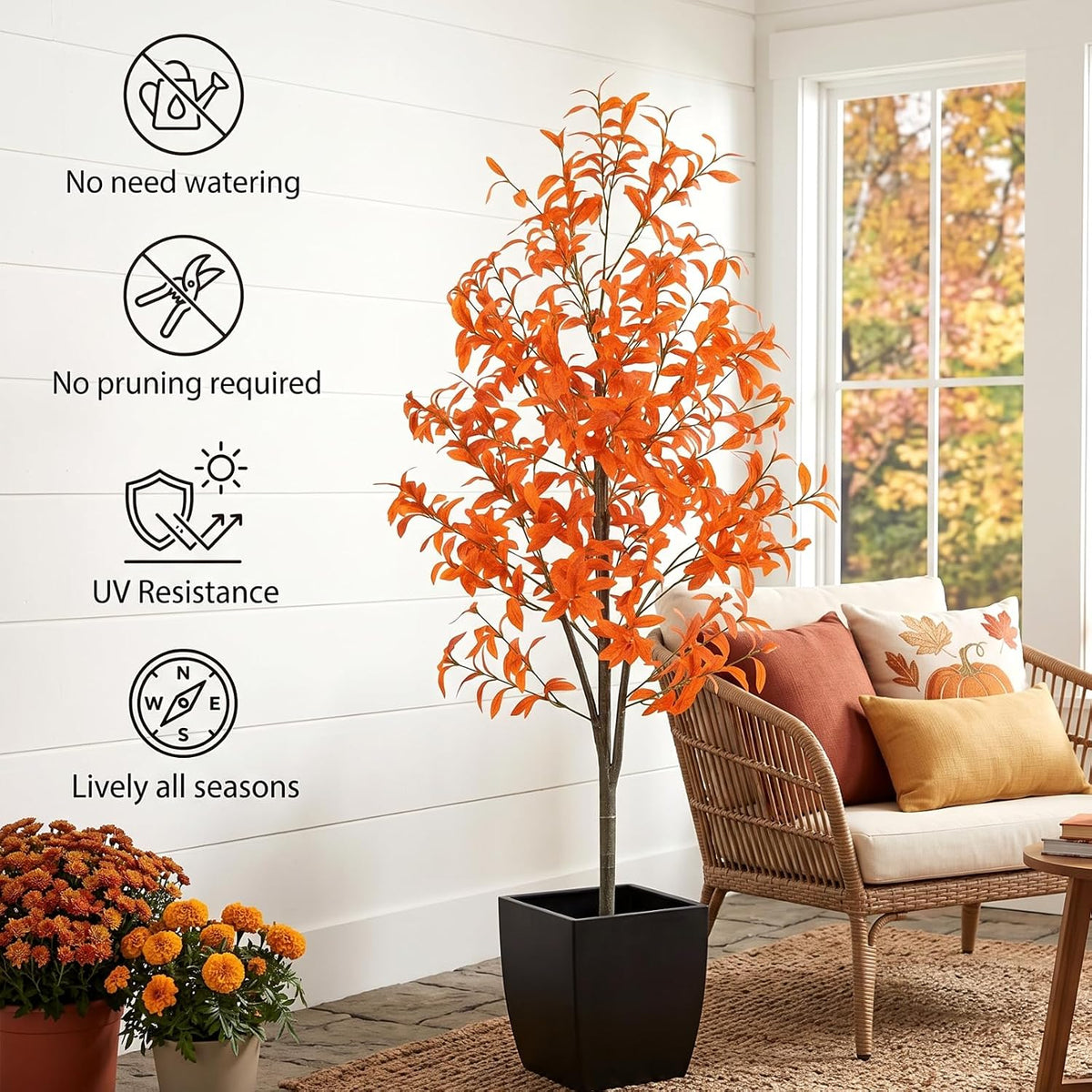 Daifunli Faux Fall Olive Tree 5Ft Artificial Tree with Planter Autumn Decor