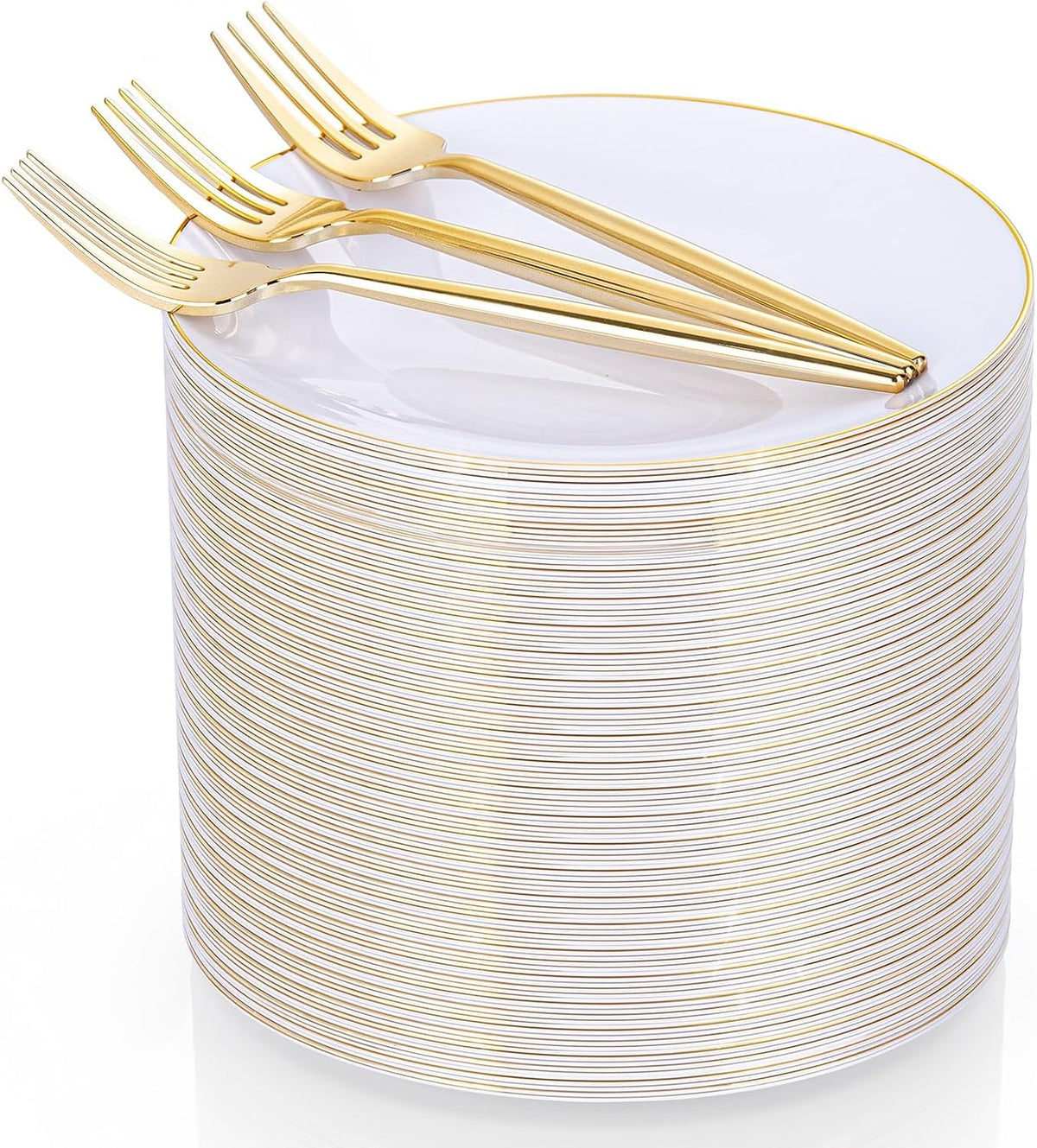 Rubtlamp 200Pcs Gold Plastic Dessert Plates,White Appetizer Platos with Gold ...