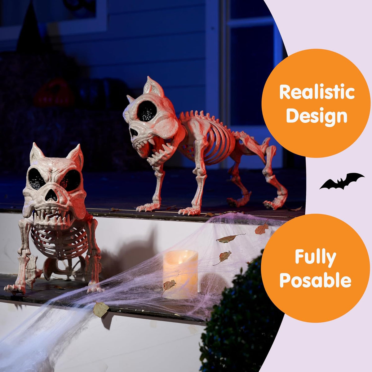 JOYIN 2 PCS 16" Poseable Dog Skeleton Halloween Decoration Animal Puppy ...