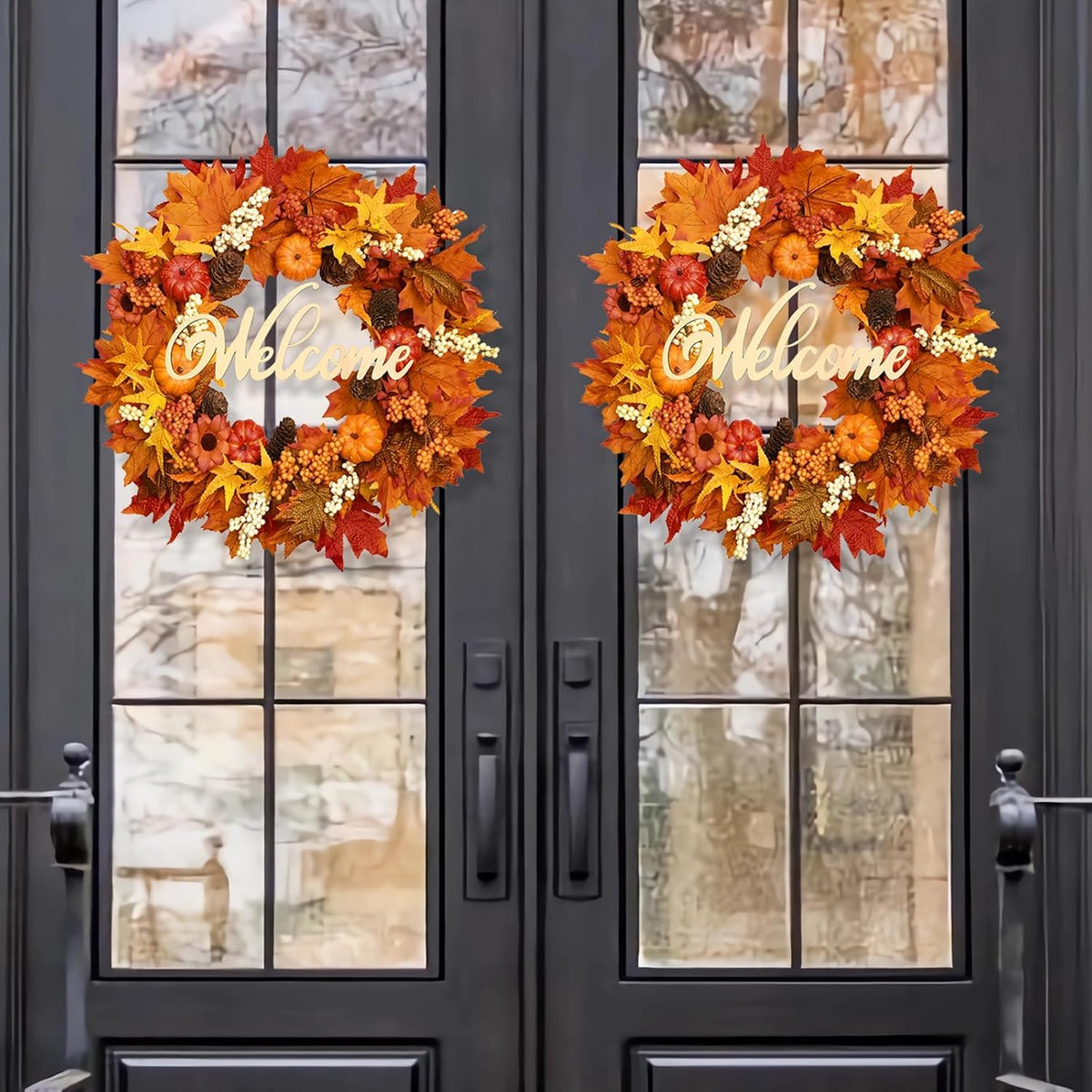 2 Pack Fall Decor, 22" Fall Wreaths for Front Door, Autumn Wreath