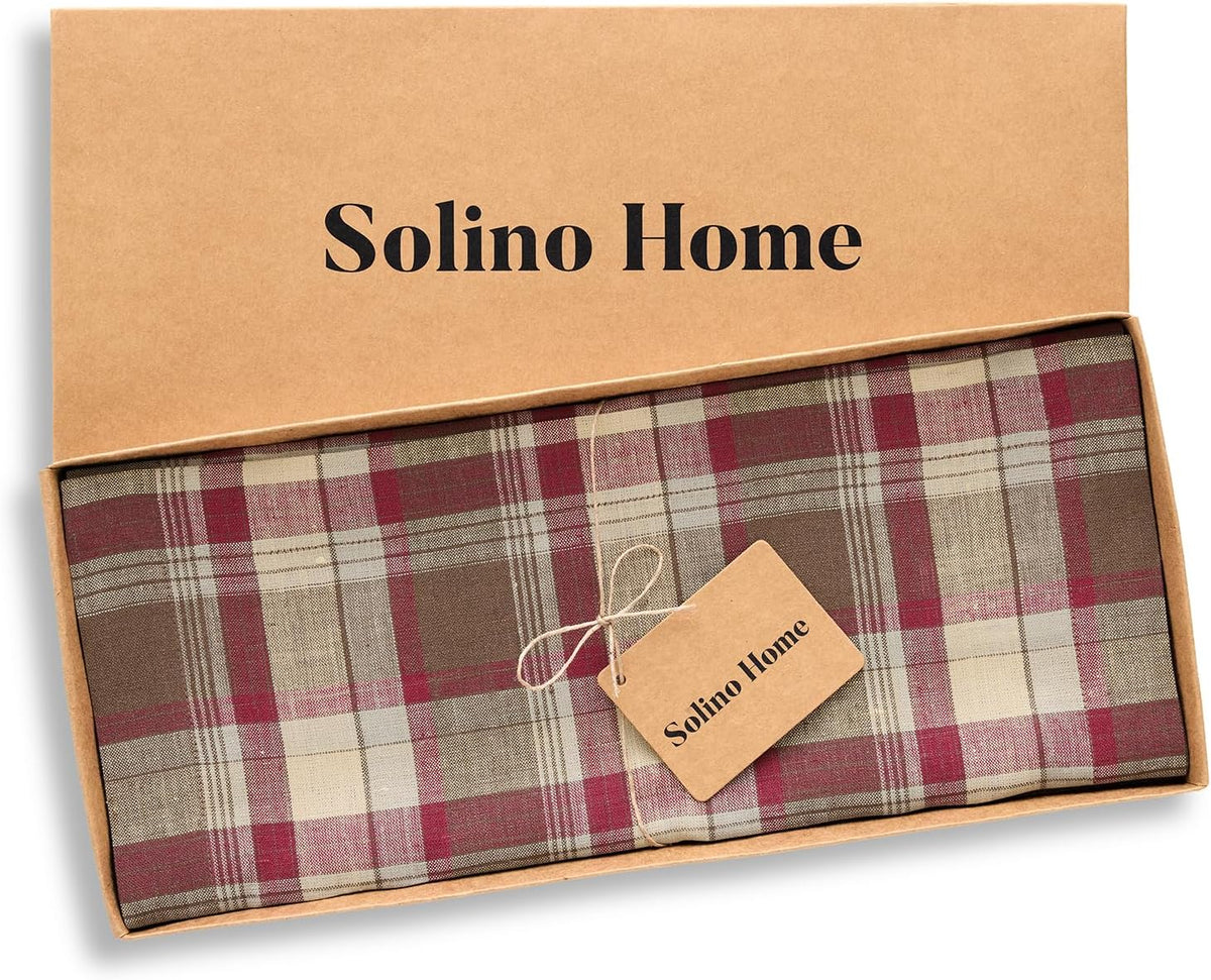 Solino Home 100% Linen Table Runner Multicolor, Rustic Plaid 14 x 72 in