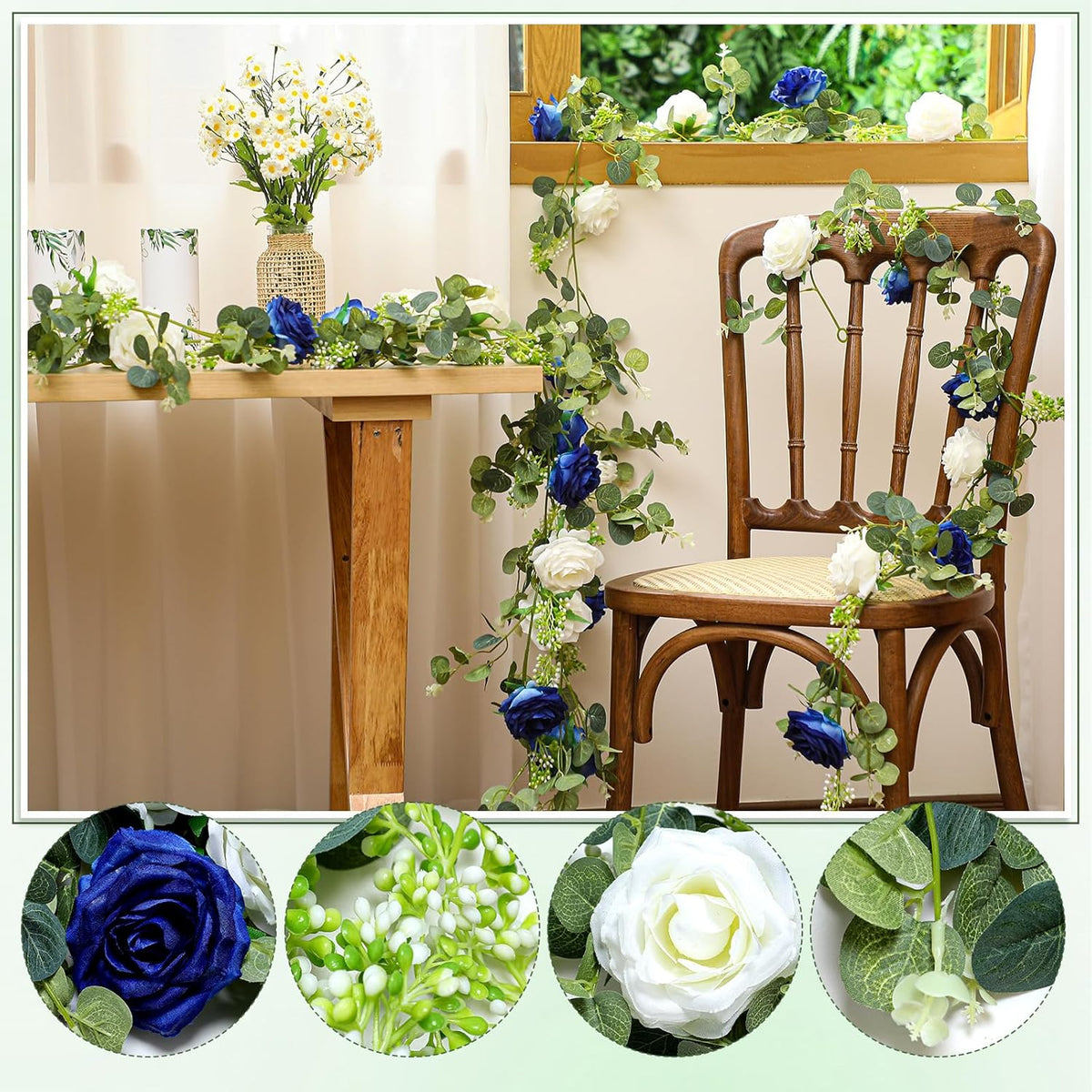 Riceshoot 4 Pcs 26 ft Artificial Eucalyptus Vines Garland with Flowers Faux F...