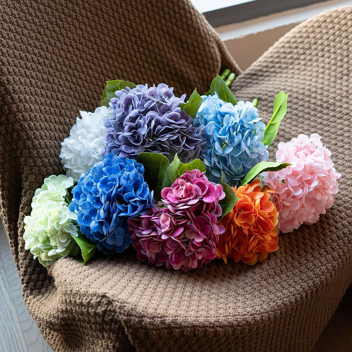 DUYONE 22in Soft Real Touch Hydrangea Artificial Flowers, Large Long Stem Lat...