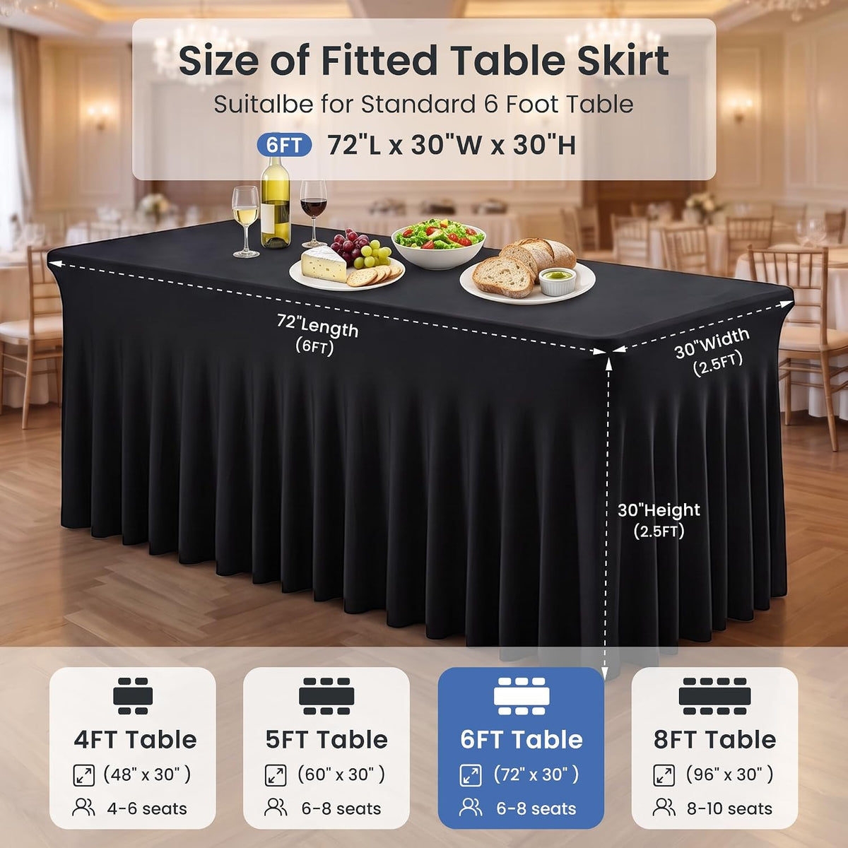 IVAPUPU Spandex 2Pcs Tablecloth, Table Cover Skirt for 6FT Rectangle Tables