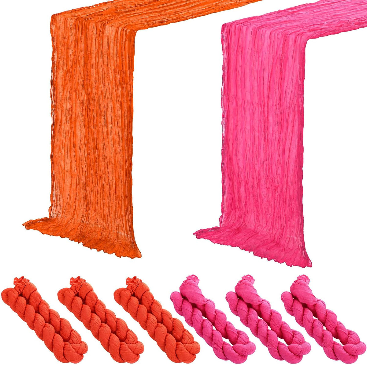 6 Pcs Hot Pink and Orange Cheesecloth Table Runners 118"