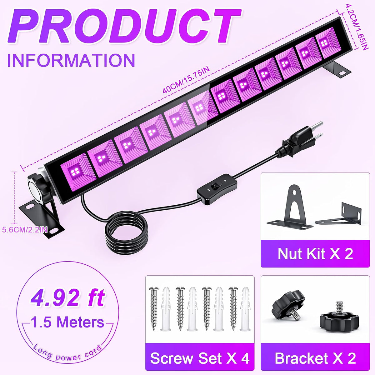 6-Pack UV Black Light Bars 45W, 395NM LED Blacklights