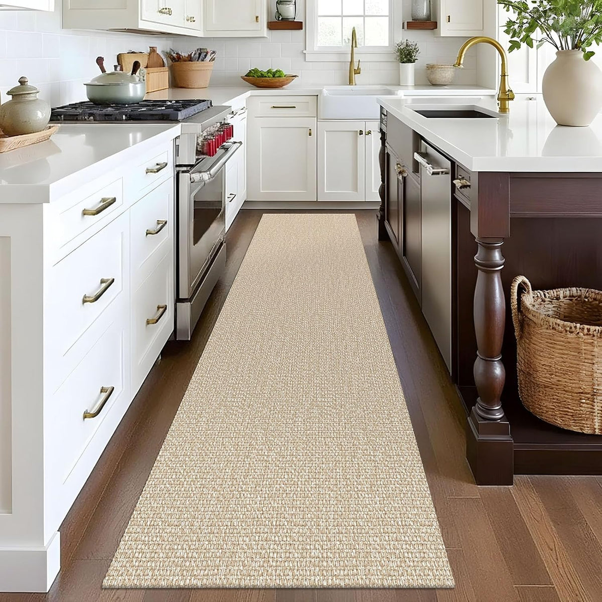 EARTHALL Washable Runner Rug, Non Slip Entryway Runner, 2x8 Ft, Sand/Beige