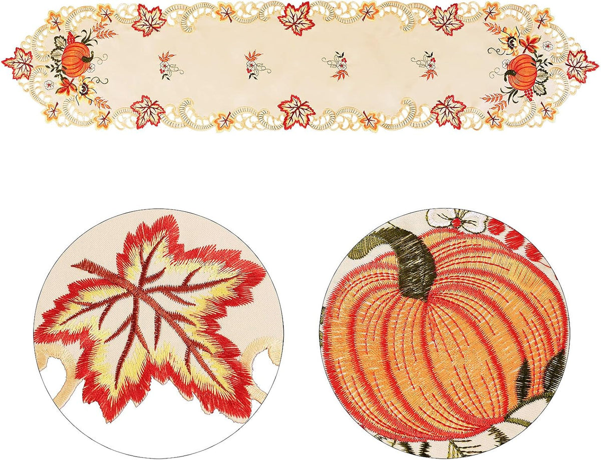 Simhomsen Large Embroidered Thanksgiving Harvest Pumpkins Table Runners for A...