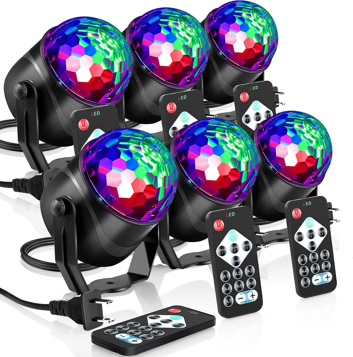 Hortsun 6 Pack Disco Ball Party Lights Sound Activated with Remote