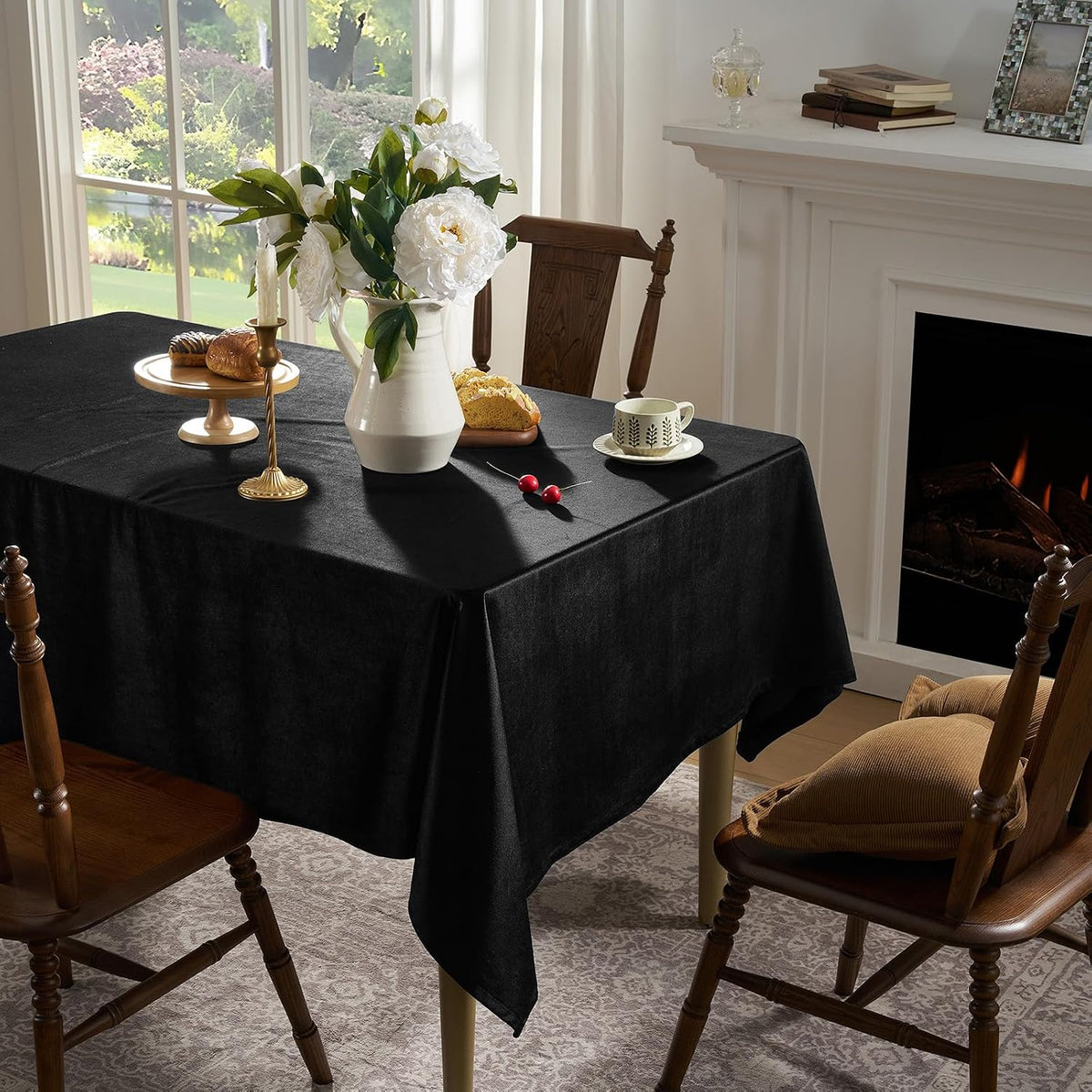Gothic Black Velvet Tablecloths Rectangular: Halloween Luxury Table Cloth