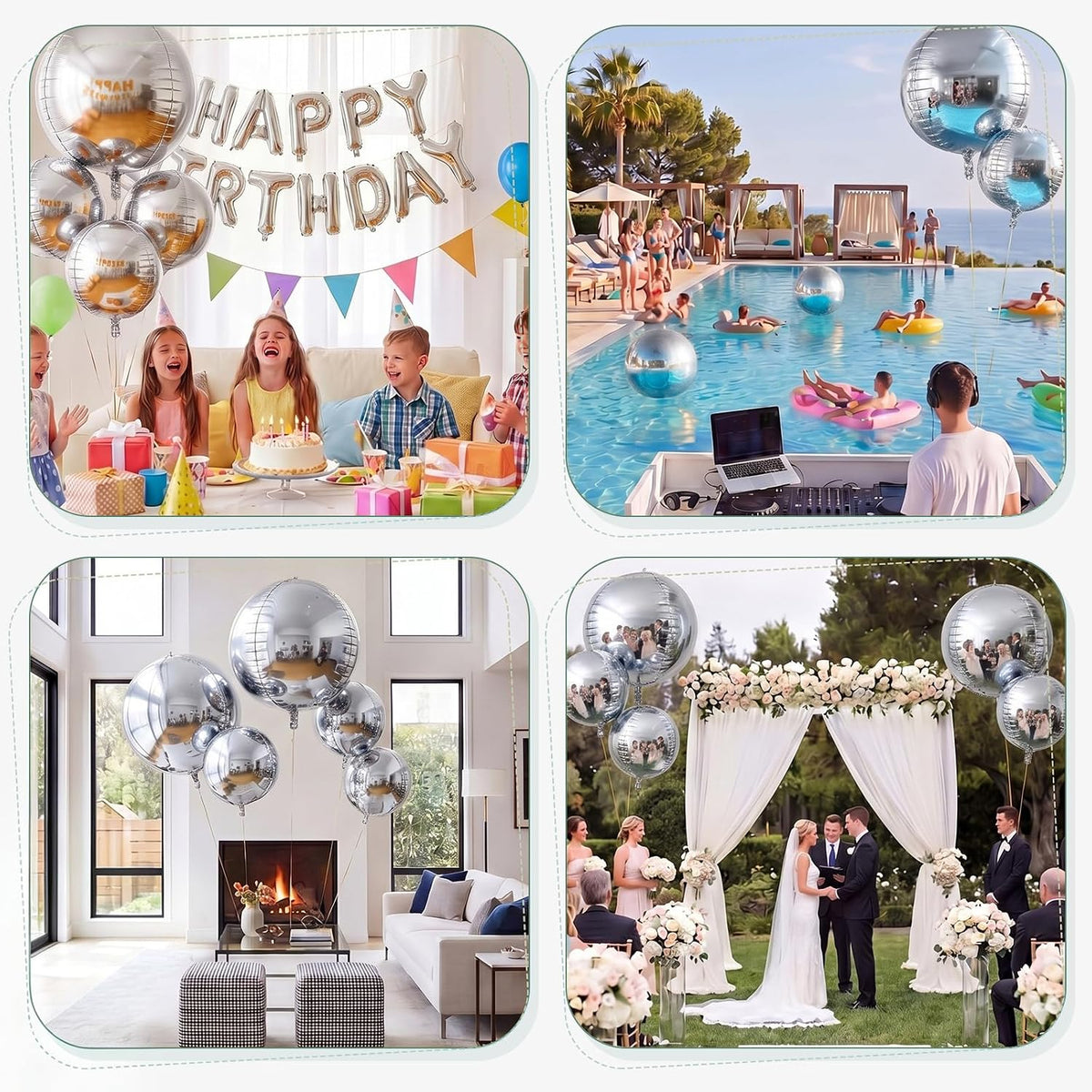 24 Pcs Giant Metallic Party Balloons, Assorted Size,Silver