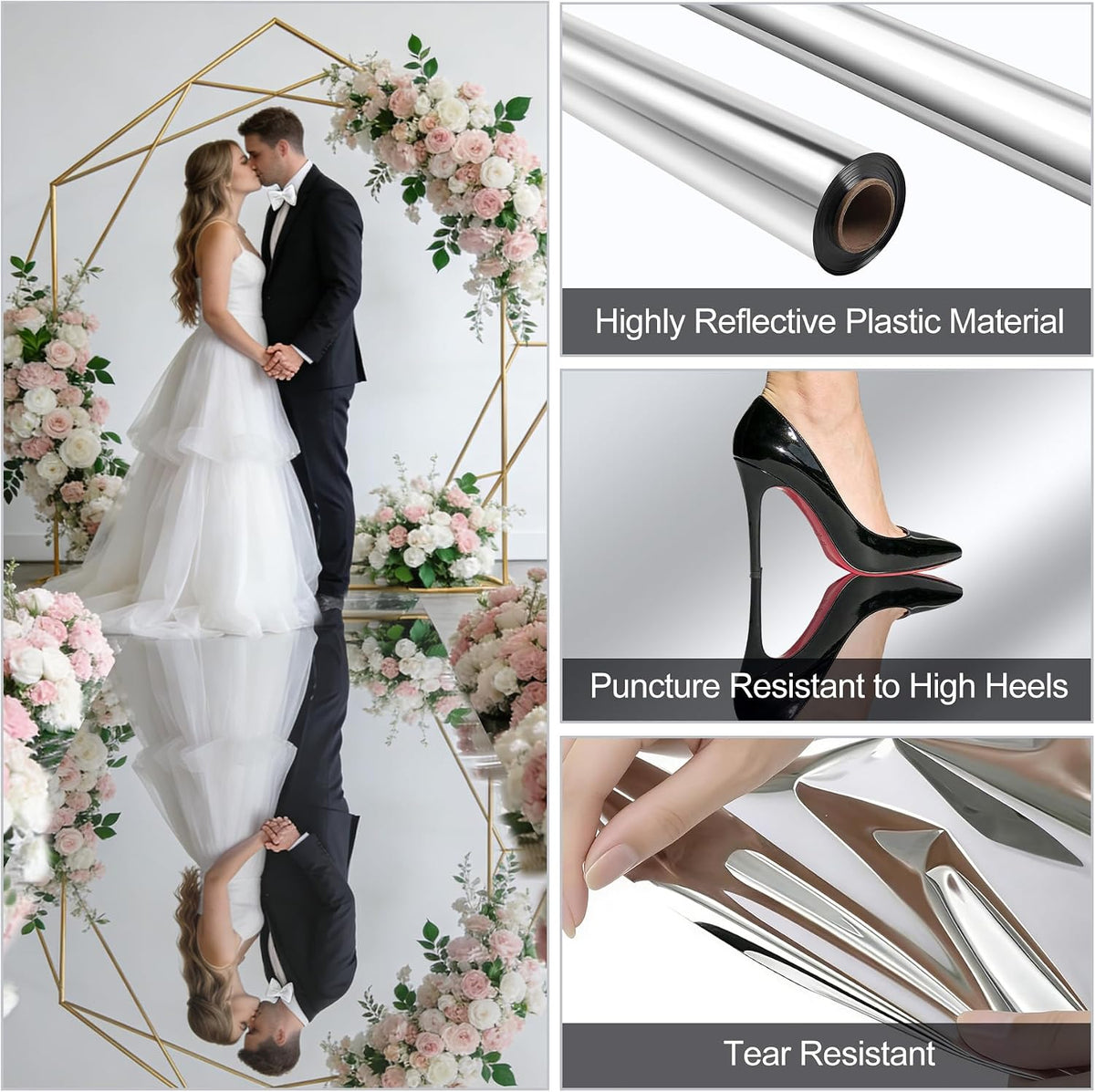 3.3x32.8ft Mirror Rug Aisle Runner for Wedding,Double Sided Bright Reflective...