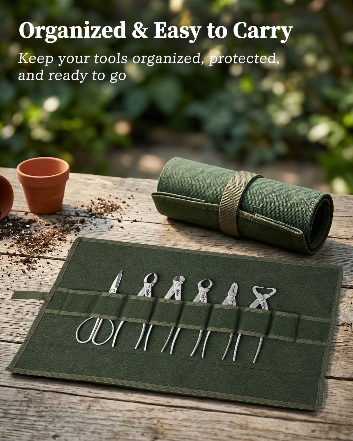 6-Piece Bonsai Tools Set with Tool Roll Bag and Luxury Gift Box