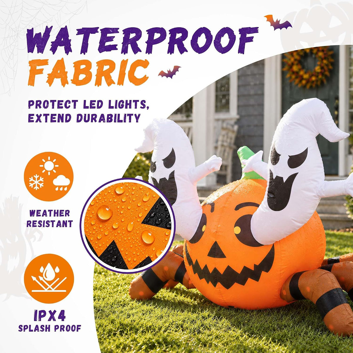 4FT Inflatable Halloween Decoration Outdoor, Blow Pumpkin Spider Yard Decor