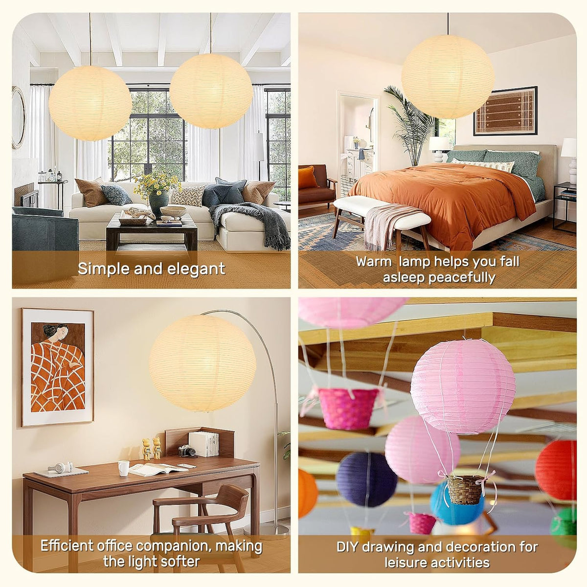 White Round Paper Lantern Lampshade set of 2, 20"x20'' Large Pap...