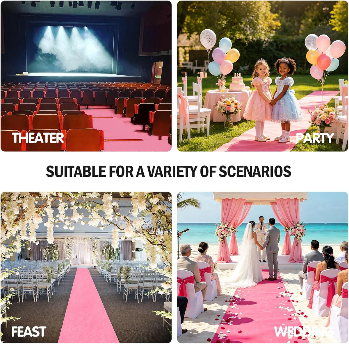 VOK Pink Aisle Runner Carpet Rugs for Wedding Accessories, Premium 160 GSM Fe...