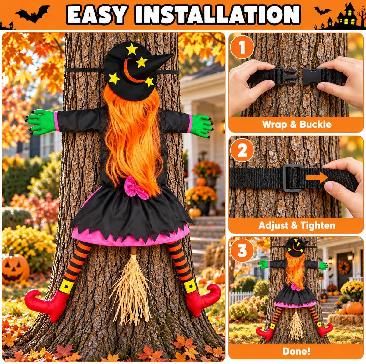 53" Crashing Witch Halloween Decorations Outdoor, Funny Witch Yard Decor...