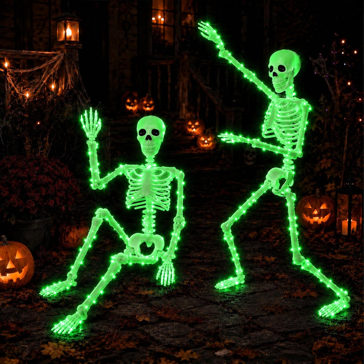 2Pack36 Halloween Light up Skeleton Deco(350 Green Lights,6H auto‑Off)
