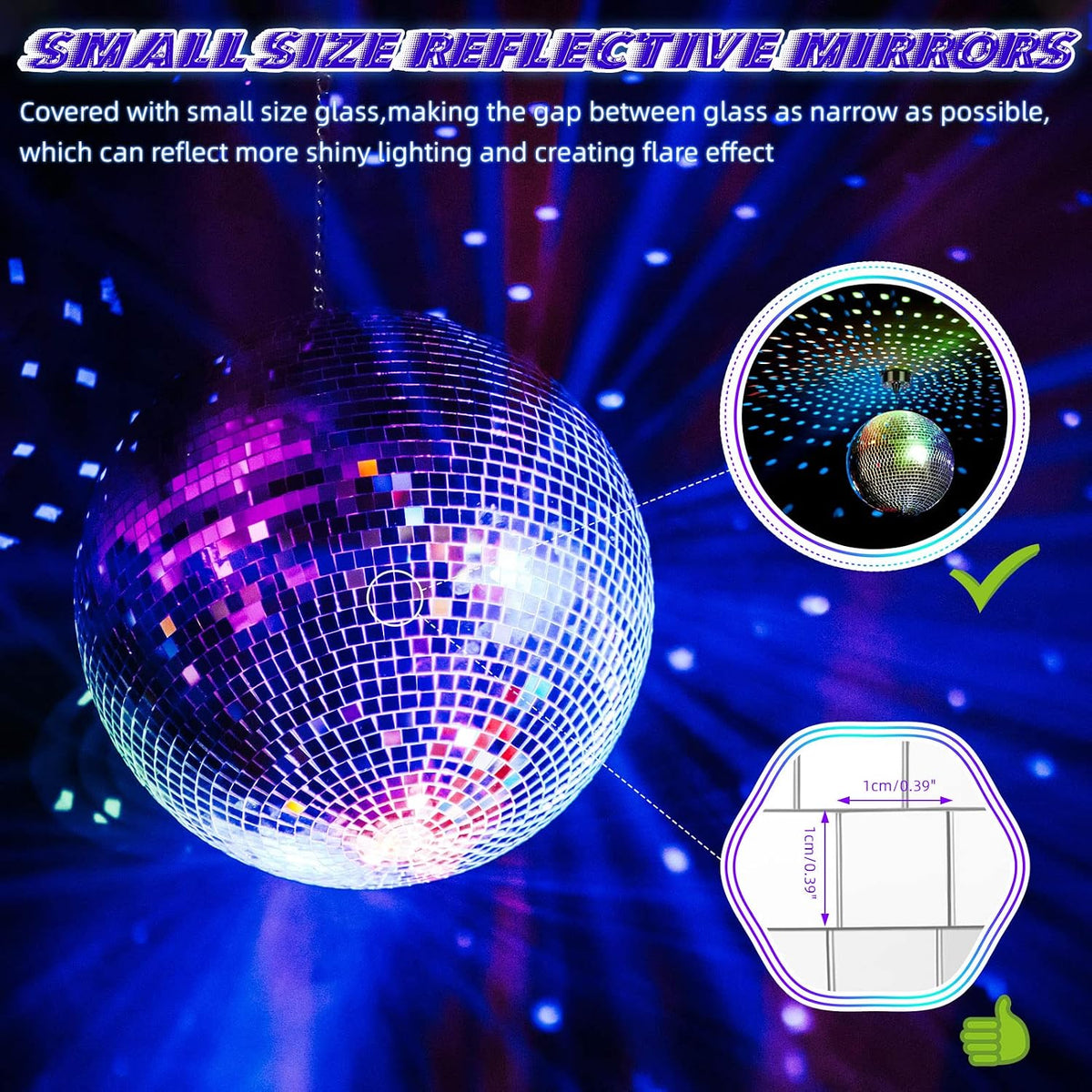 Disco Ball with Motor and Light 8" Hanging Mirror Ball Batteries Powered