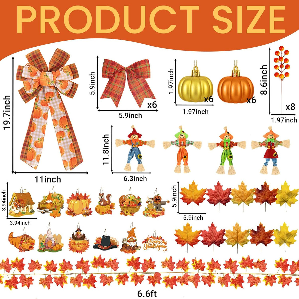 56 Pcs Thanksgiving Fall Tree Ornaments Decorations Large Fall Wreath Bows Tr...