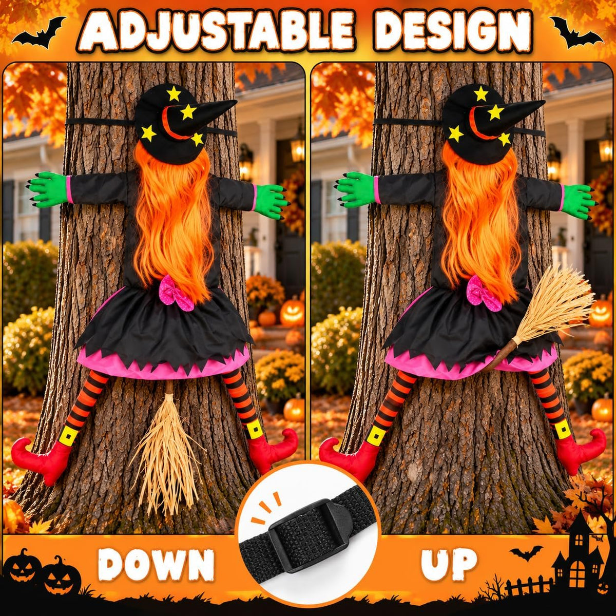 53" Crashing Witch Halloween Decorations Outdoor, Funny Witch Yard Decor...